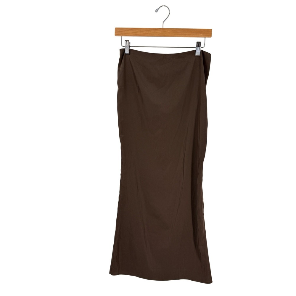 Edikted Maxi Skirt Brown Small Y2K 90s Satin Look Long Skirt Bias Cut Academia